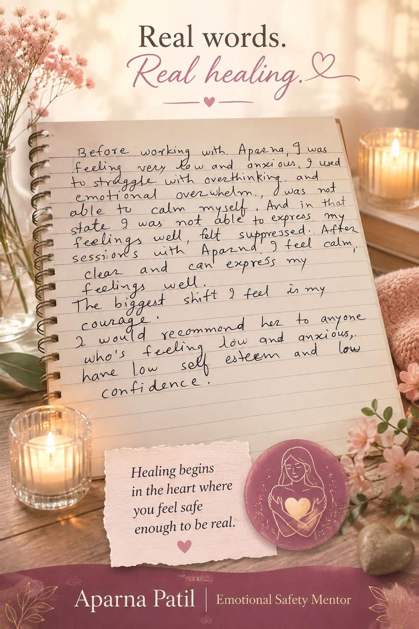Handwritten client note: From overthinking to calm and courage